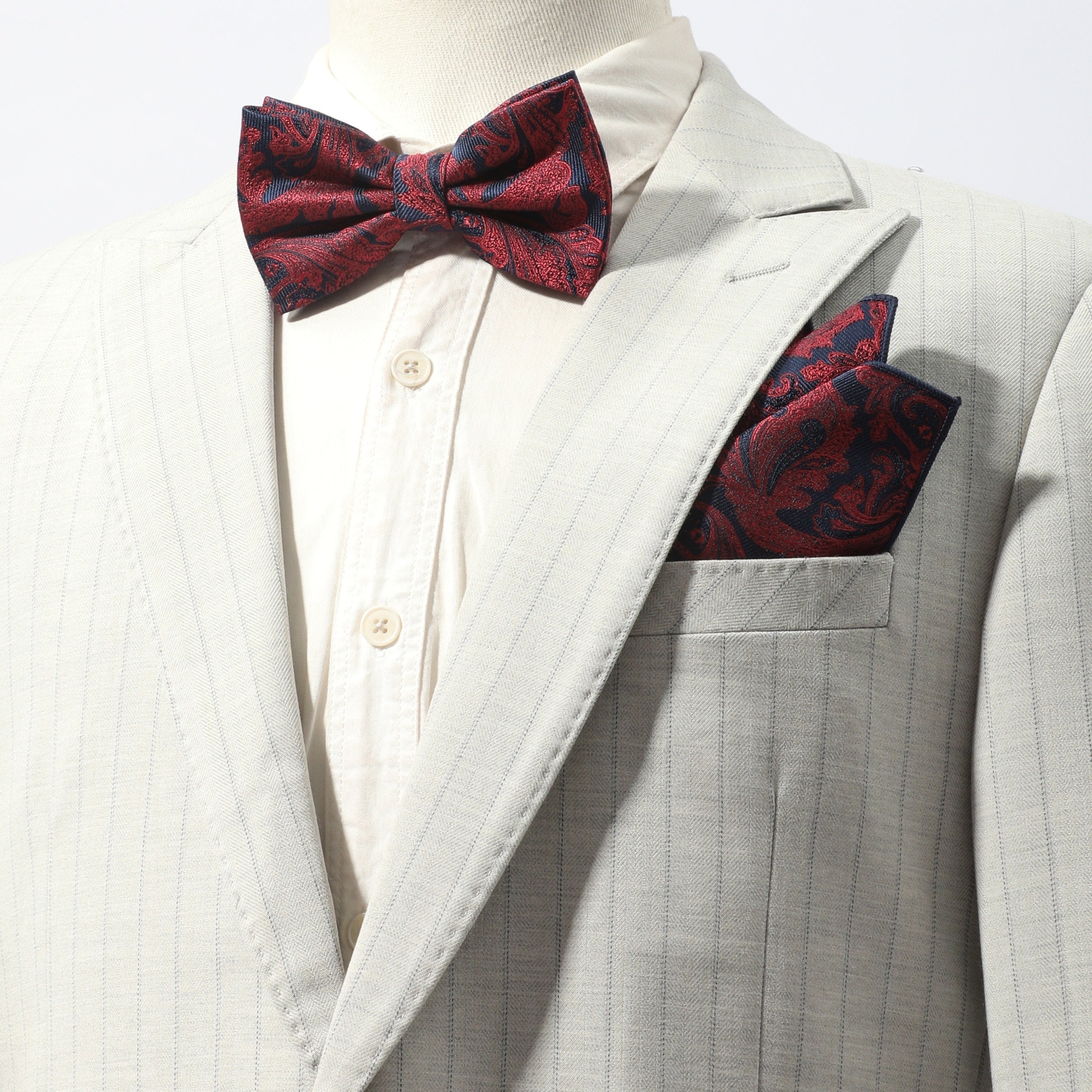 Men's Tie Set Paisley Necktie Pocket Square Bow Tie Set