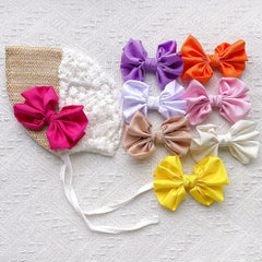 Lace Mesh Cap w/ Bow & Tie Strap for Newborns