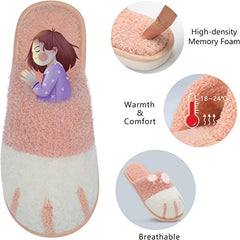 Women's Plush Indoor Slippers Warm Slip-on Shoes House Non-slip Flat