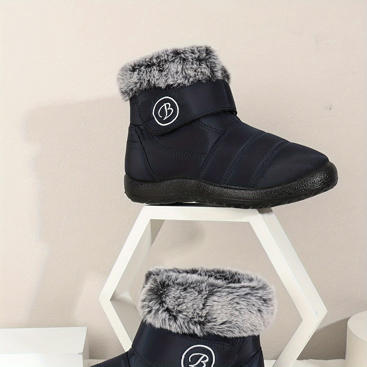 Faux Fur Lined Thermal Snow Boots Plush Slip On Winter Keep Warm Boots