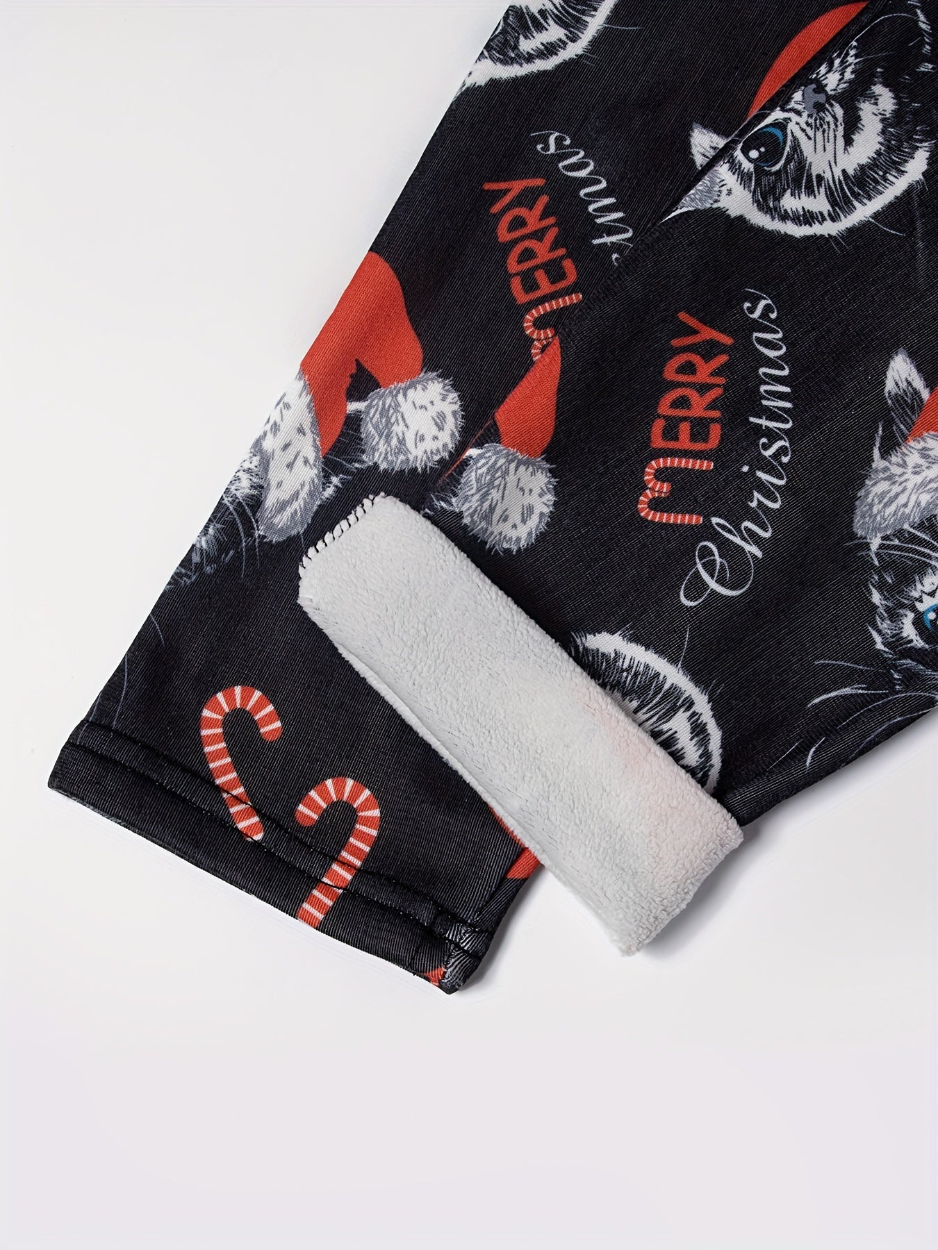  Christmas Cat Print Fleece Leggings