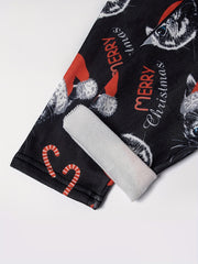  Christmas Cat Print Fleece Leggings