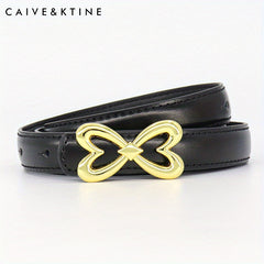 Heart Butterfly Buckle Thin Belt Leather Solid Jeans Pants Belt