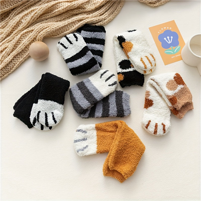 6 Pairs Cartoon Cat Paw Socks for Women