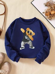 Girls' Hip Hop Bear Print Crew Neck Sweatshirt Long Sleeve Pullovers