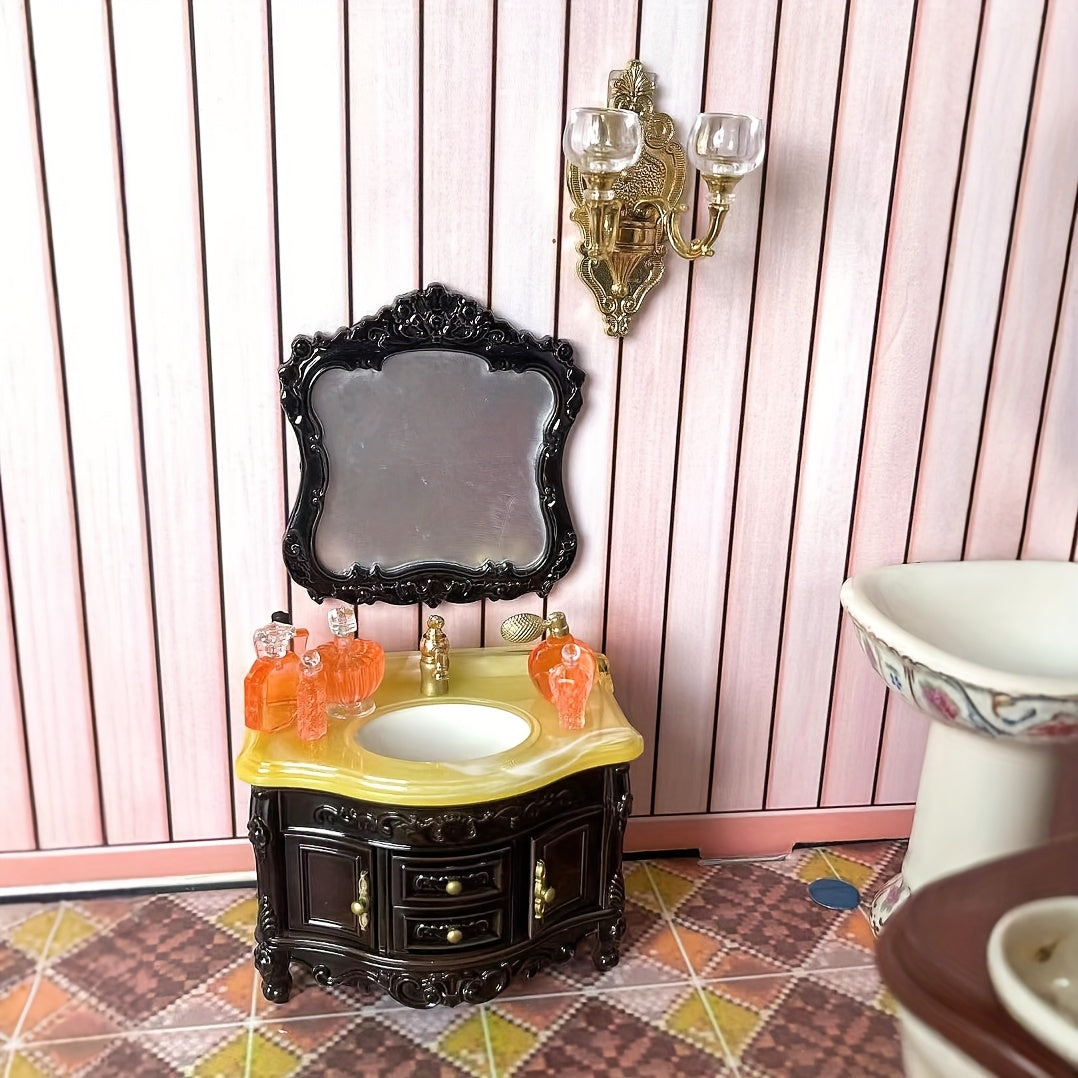 Mini Bathroom Cabinet Home Toy Set with Wash Basin and Accessories