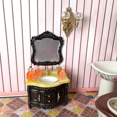 Mini Bathroom Cabinet Home Toy Set with Wash Basin and Accessories