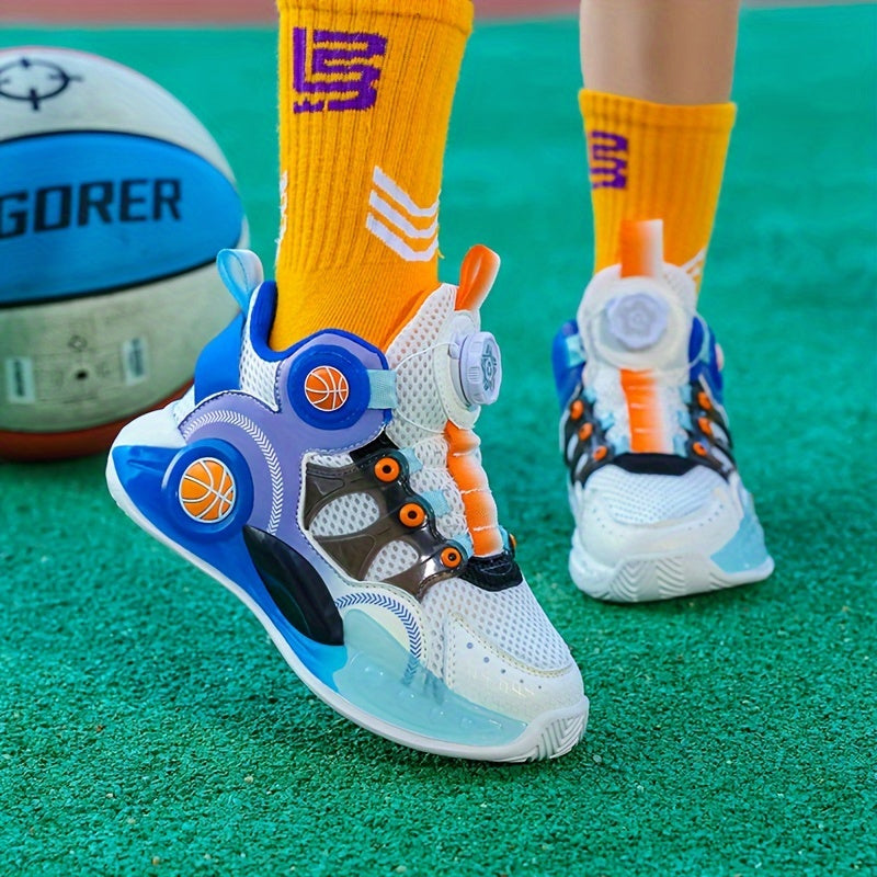 Boy's Block Basketball Shoes Rotating Buckle Non Slip Sneakers