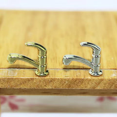 2pcs Mini Faucet Set Dollhouse Accessory Alloy Material Kitchen Bathroom Scene