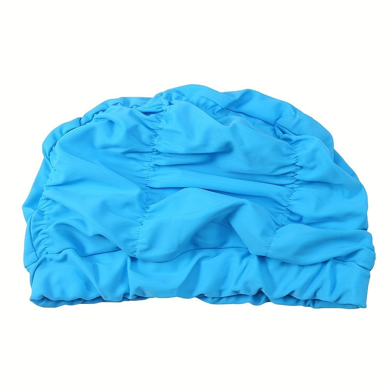 Solid Swimming Cap Pleated Shower Hat Long Hair Nylon Bathing Cap