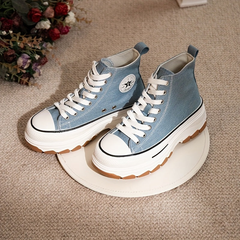 Women's High Top Canvas Platform Sneakers Lace Up Walking Shoes