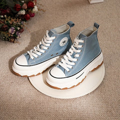 Women's High Top Canvas Platform Sneakers Lace Up Walking Shoes