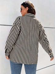  Stripe Print Long Sleeve Button Up Shirt Top