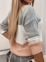  Colorblock Pointelle Drop Shoulder Sweater
