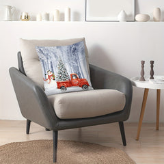 Christmas Snowman Car Pattern Print Throw Pillow Cover Home Decor