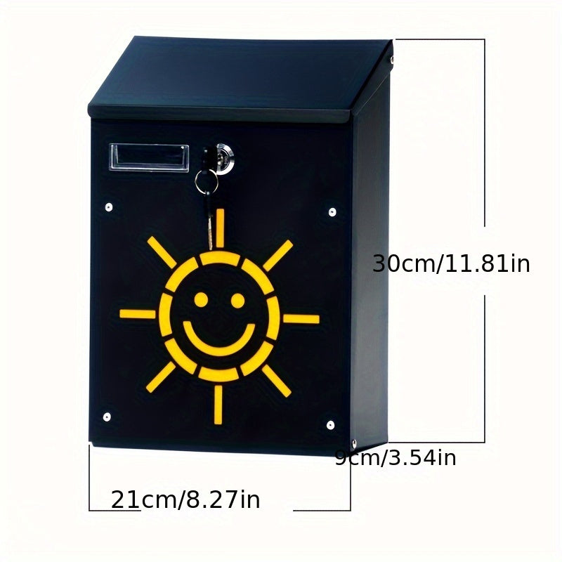 Small Sun Style Mail Box Metal Wall Mount Lockable Outdoor Home Storage