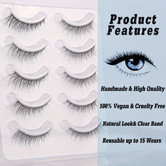 5 Pairs Natural Wispy False Eyelashes Faux Mink Cat Eye Long Lasting