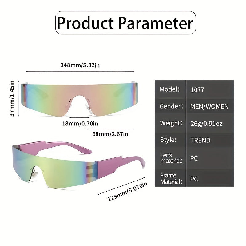 Y2K Mirror Lens Sunglasses Cyberpunk Futuristic Rimless Glasses UV400