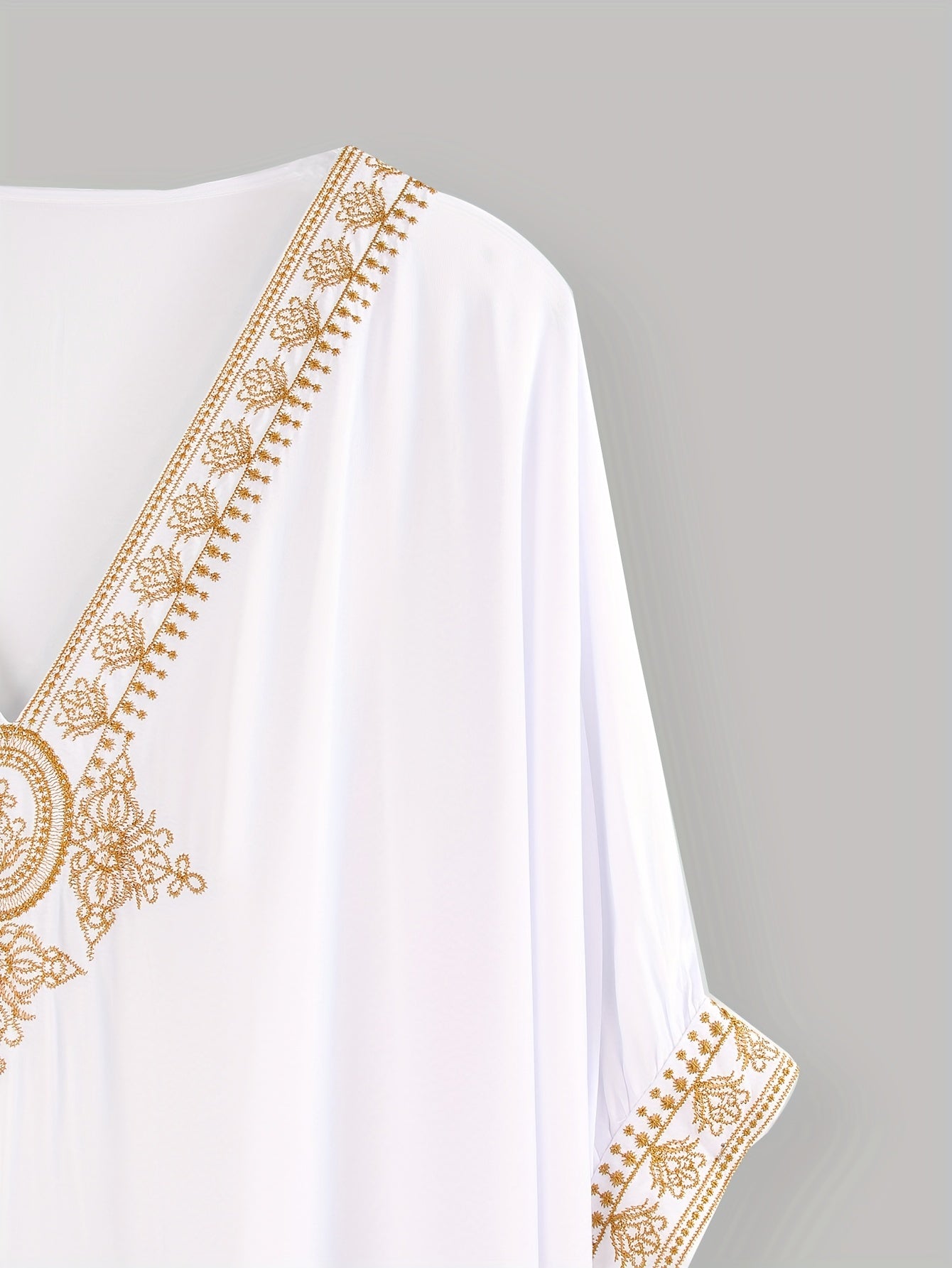  Kaftan Dress Women's Plus Floral Embroidery V Neck Maxi Dress