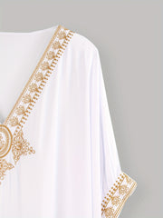  Kaftan Dress Women's Plus Floral Embroidery V Neck Maxi Dress