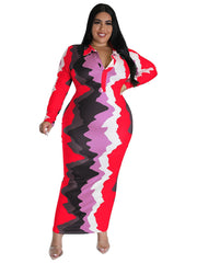 Tie Dye Print V Neck Long Sleeve Maxi Dress Plus Size
