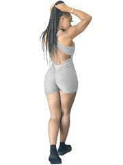 Solid Slim Cross Backless Romper Jumpsuit Casual Sleeveless Romper Jumpsuit