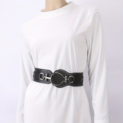 Punk Wide Belt Rivet Decor PU Leather Waistband For Women
