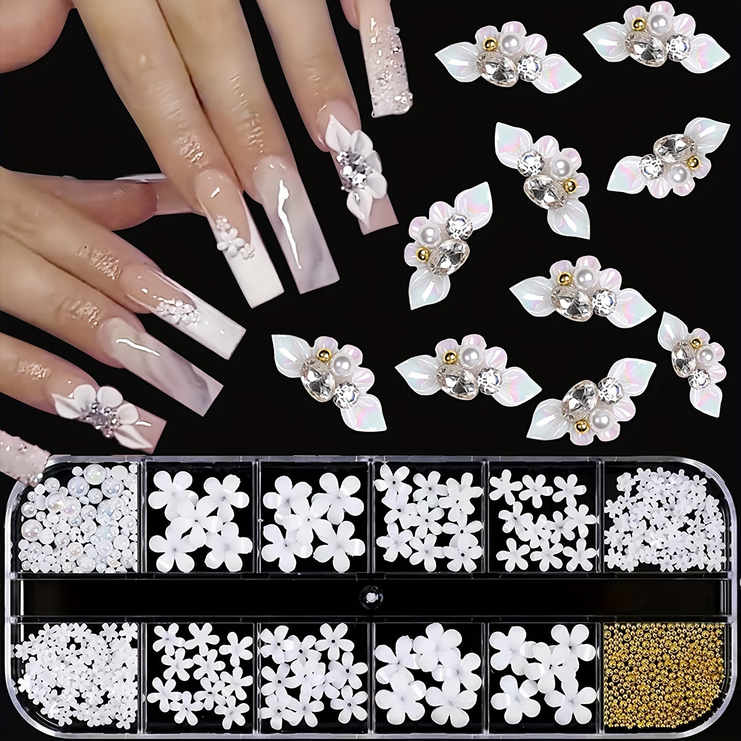 4 Boxes AB Crystal Nail Art Rhinestones Gemstones Pearls for Nails