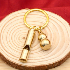 Brass Whistle & Mini Gourd Pendant Keychain - Creative Decoration