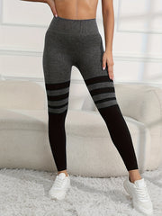 Striped Detail Sports Leggings High Waisted Slim Workout Yoga Pants