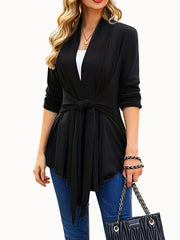 Solid Long Sleeve Open Front Cardigan