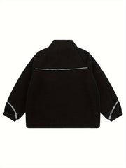 Men's Classic Fleece Track Jacket Stand Collar Zip Up for Spring Fall
