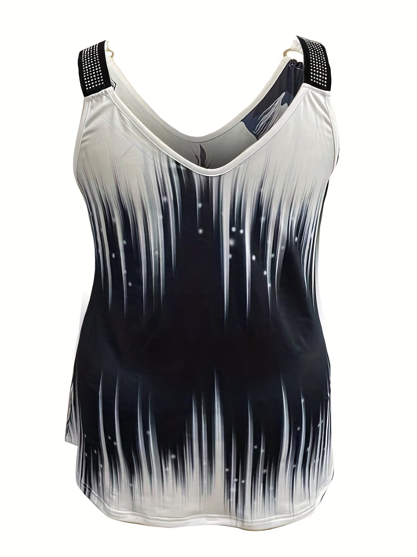  Ombre Print Rhinestone Strap V Neck Tank Top