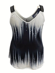  Ombre Print Rhinestone Strap V Neck Tank Top