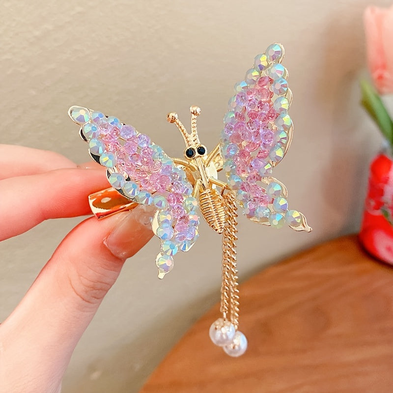 Metal Butterfly Hair Clips Glitter Hairpin Rhinestone Long Hair Clip