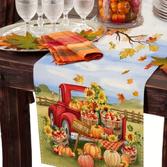 Thanksgiving Table Runner Autumn Truck Pumpkin Maple Leaf Orange Table Cover