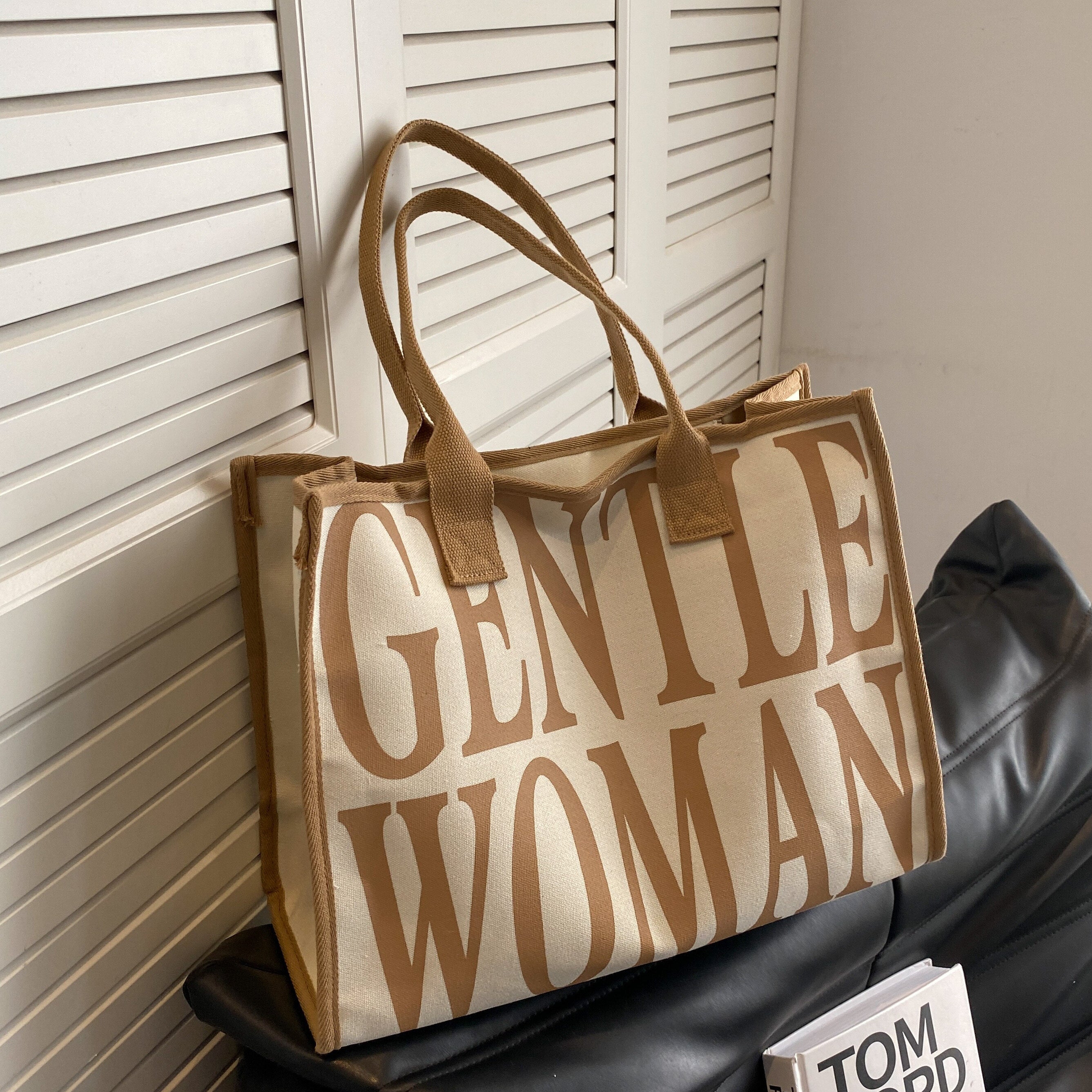 Stylish Letter Print Tote Bag Large Capacity Shoulder Bag For Work