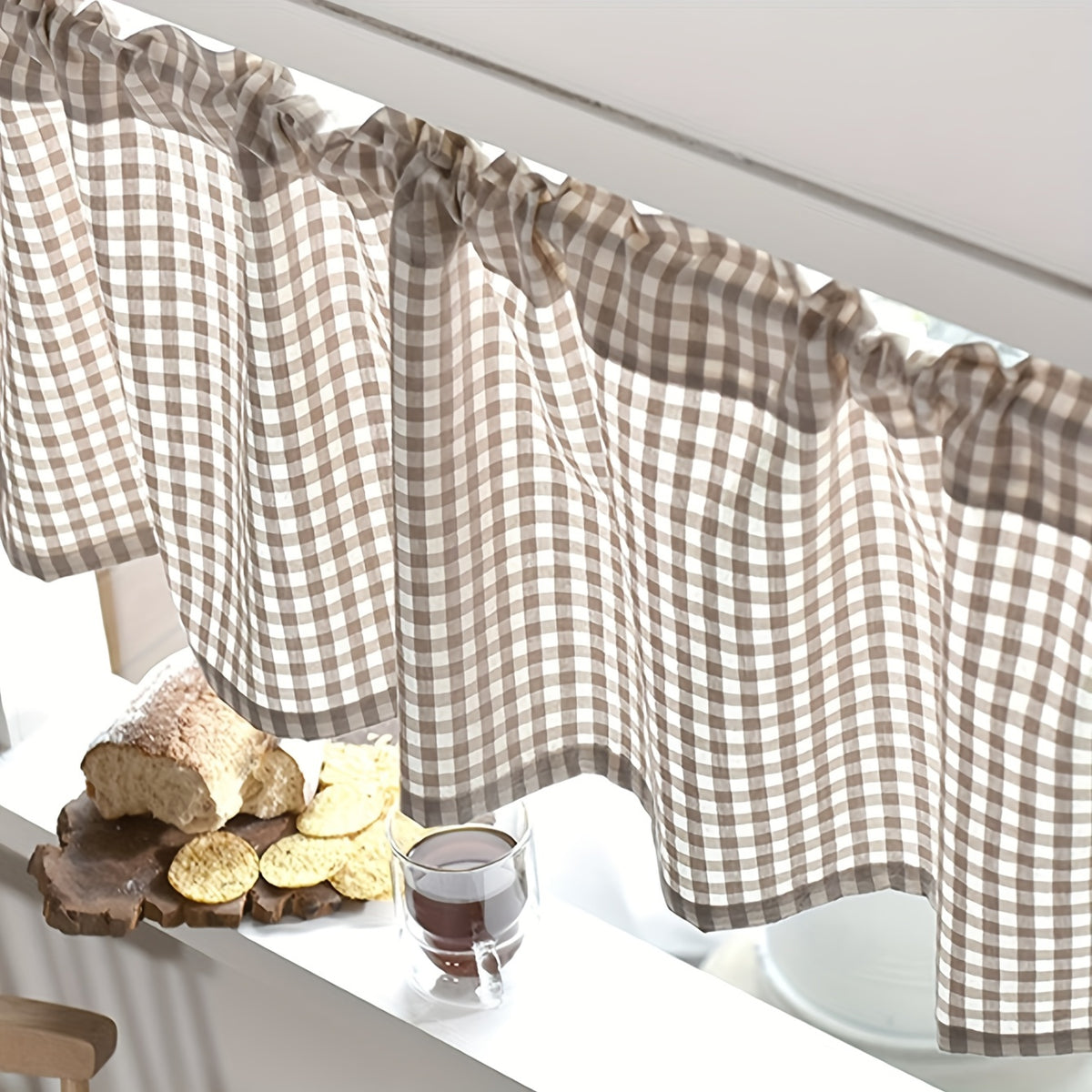 Plaid Short Curtain Modern Balcony Cafe Curtain