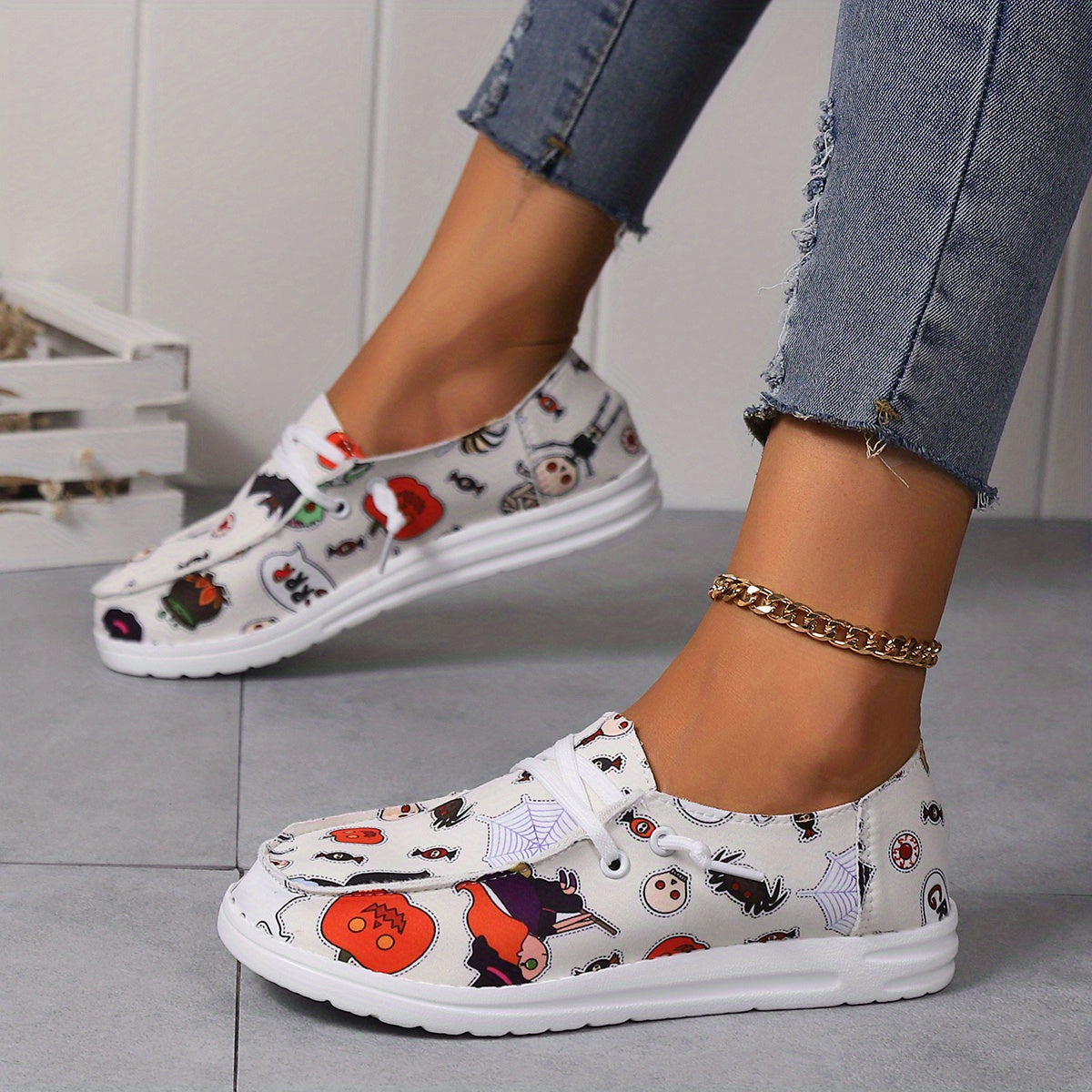 Halloween Pumpkin Skeleton Pattern Skate Shoes