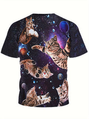 Breathable Astronaut Kitty Short Sleeve T-shirt Girls Spring Summer Gift