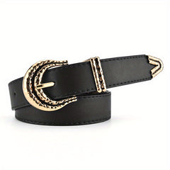 Geometric Buckle PU Belt Vintage Solid Waist Belt for Women