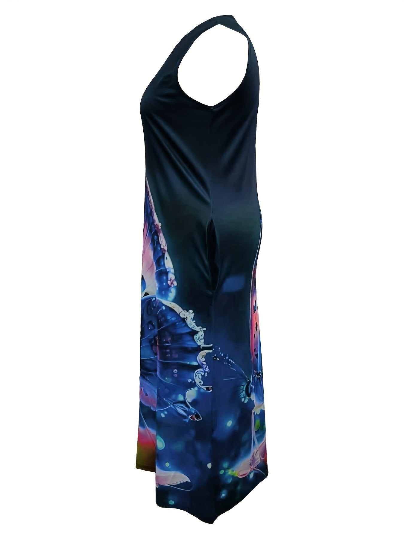  Butterfly Print Tank Maxi Dress with Pockets