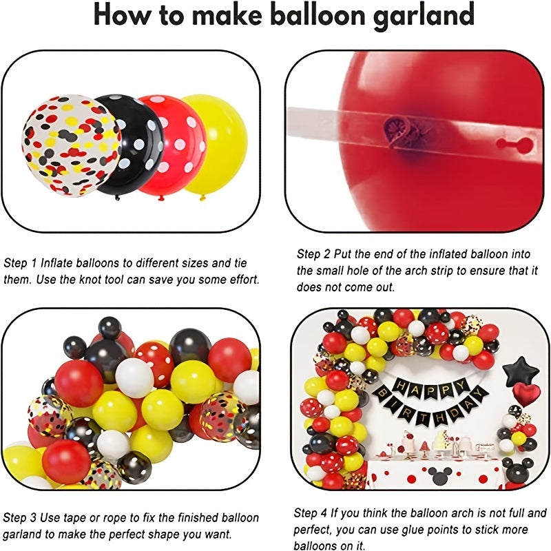 Mouse Balloon Arch & Flower Ring Set - Black/Red/Yellow Foil Birthday Decoration