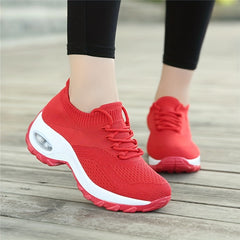 Women's Air Cushion Mesh Sneakers Breathable Lace Up Running Shoes