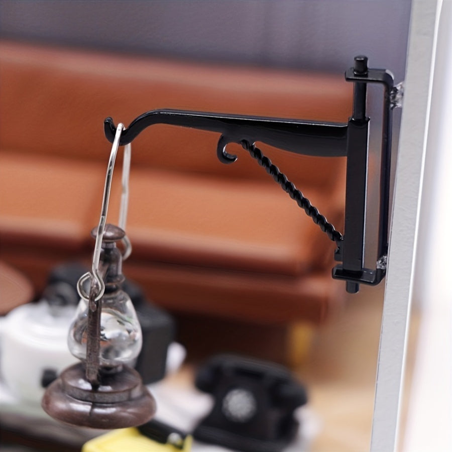 2pcs Mini Metal Wall Hooks w/ Chain for Dollhouse Toy House Decor