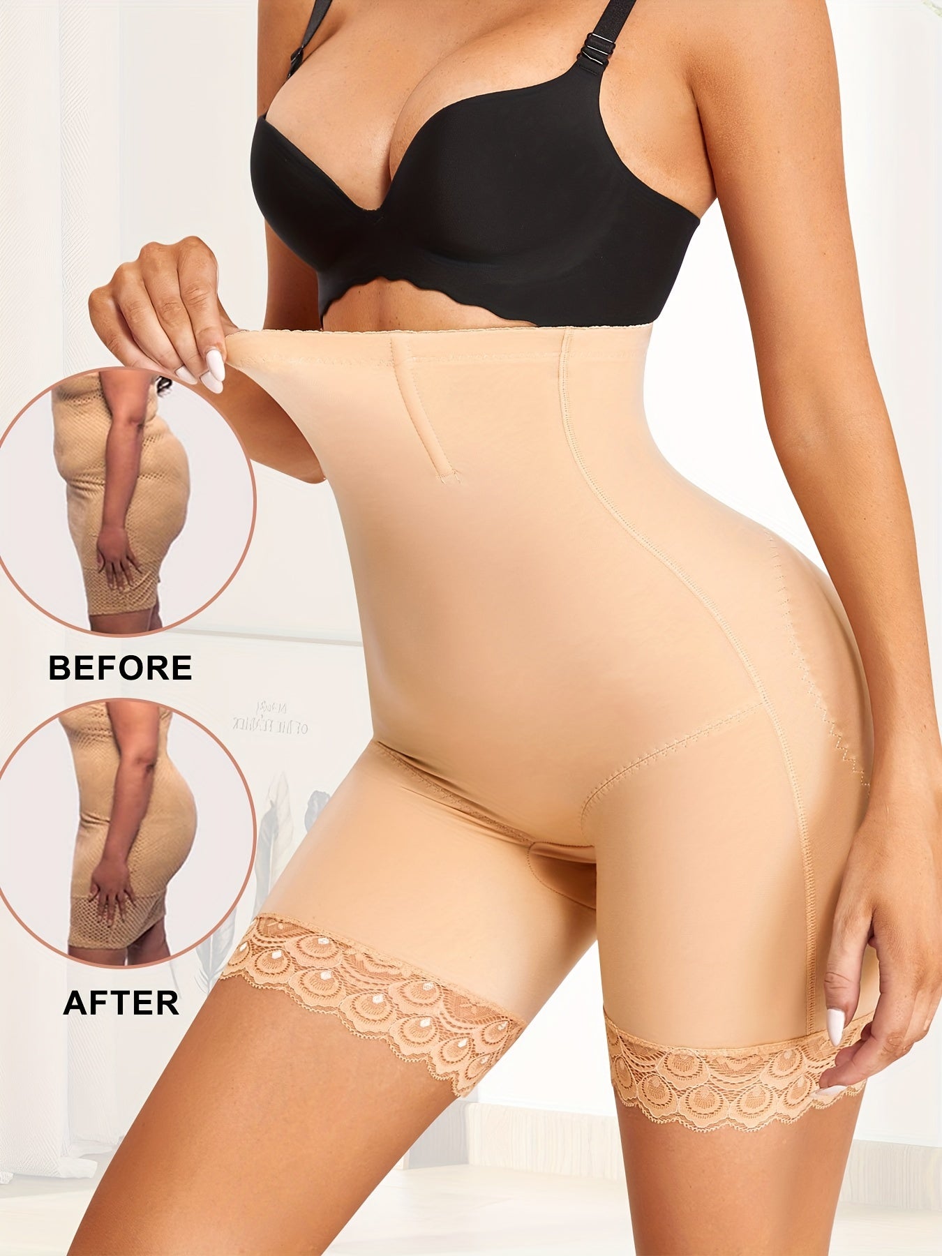 Lace Trim Shaping Shorts High Waist Tummy Control Slimming Shorts