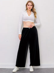  Velvet Wide Leg Trousers High Rise Slight Stretch