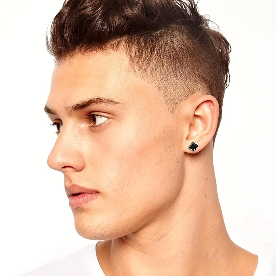 Stainless Steel Stud Earrings 14K Plated Zircon Earrings For Men