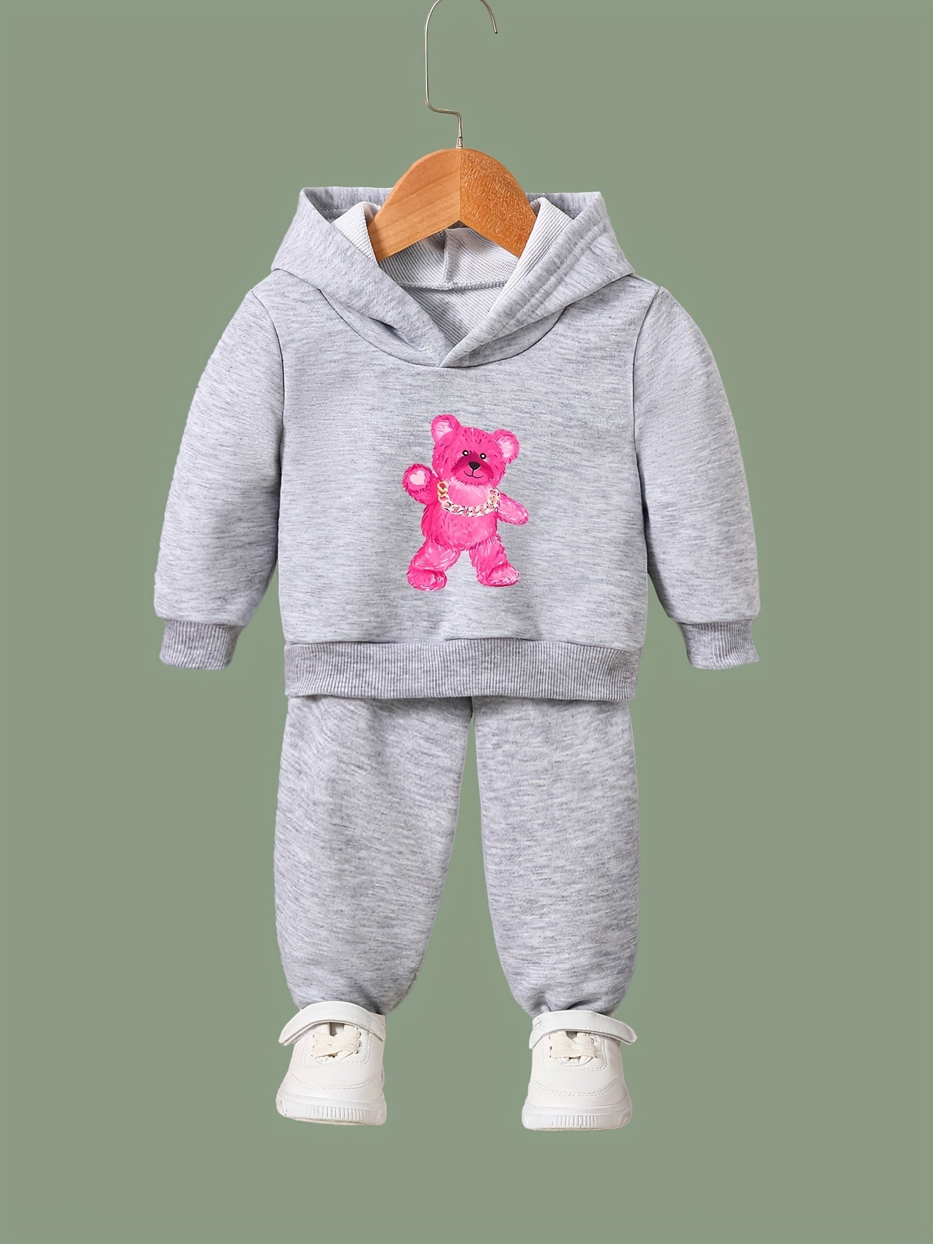 Bear Pattern Long Sleeve Hooded Sweatshirt Girls Comfy Hoodies Pullover