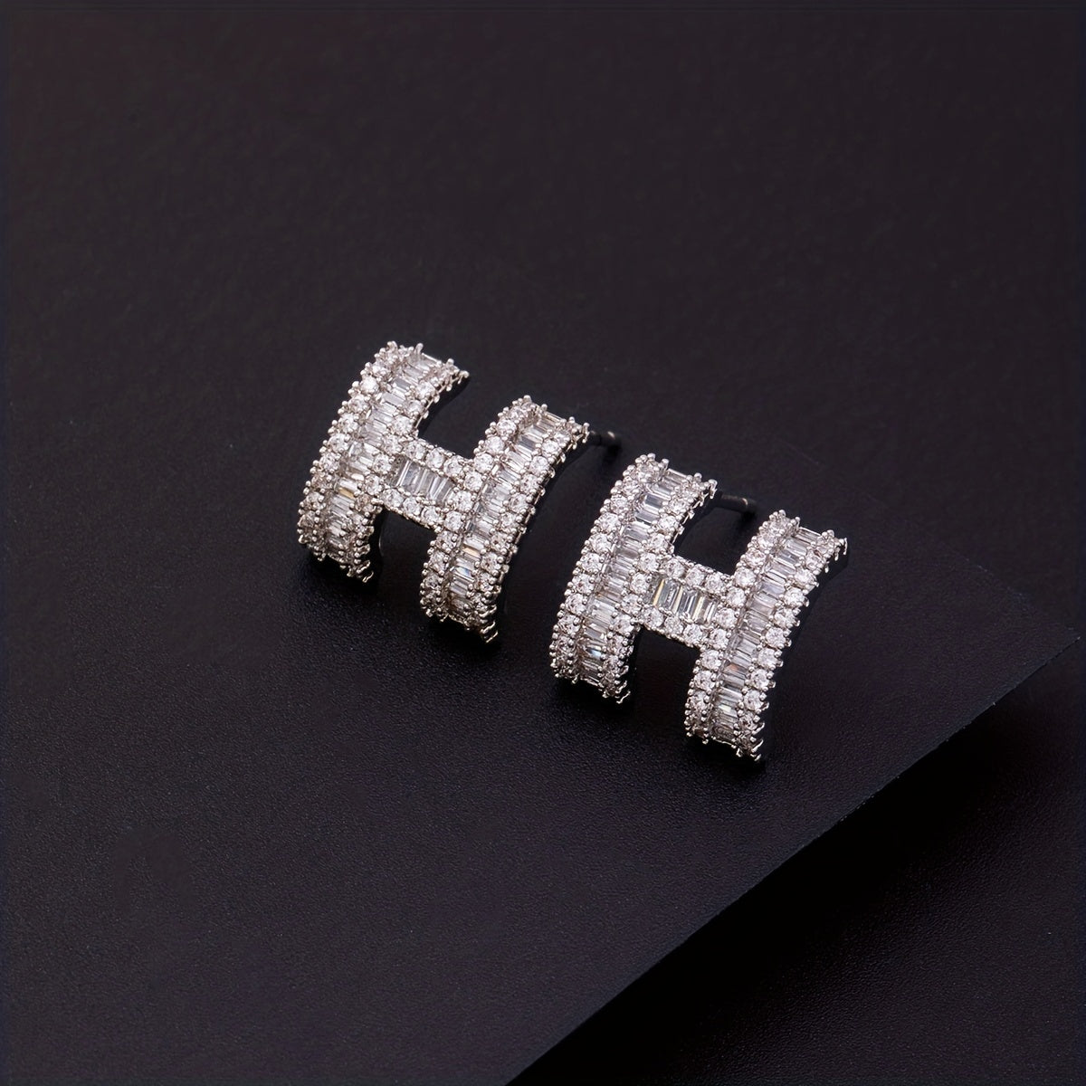 Micro Zirconia H Letter Earrings Men's Ear Stud Jewelry